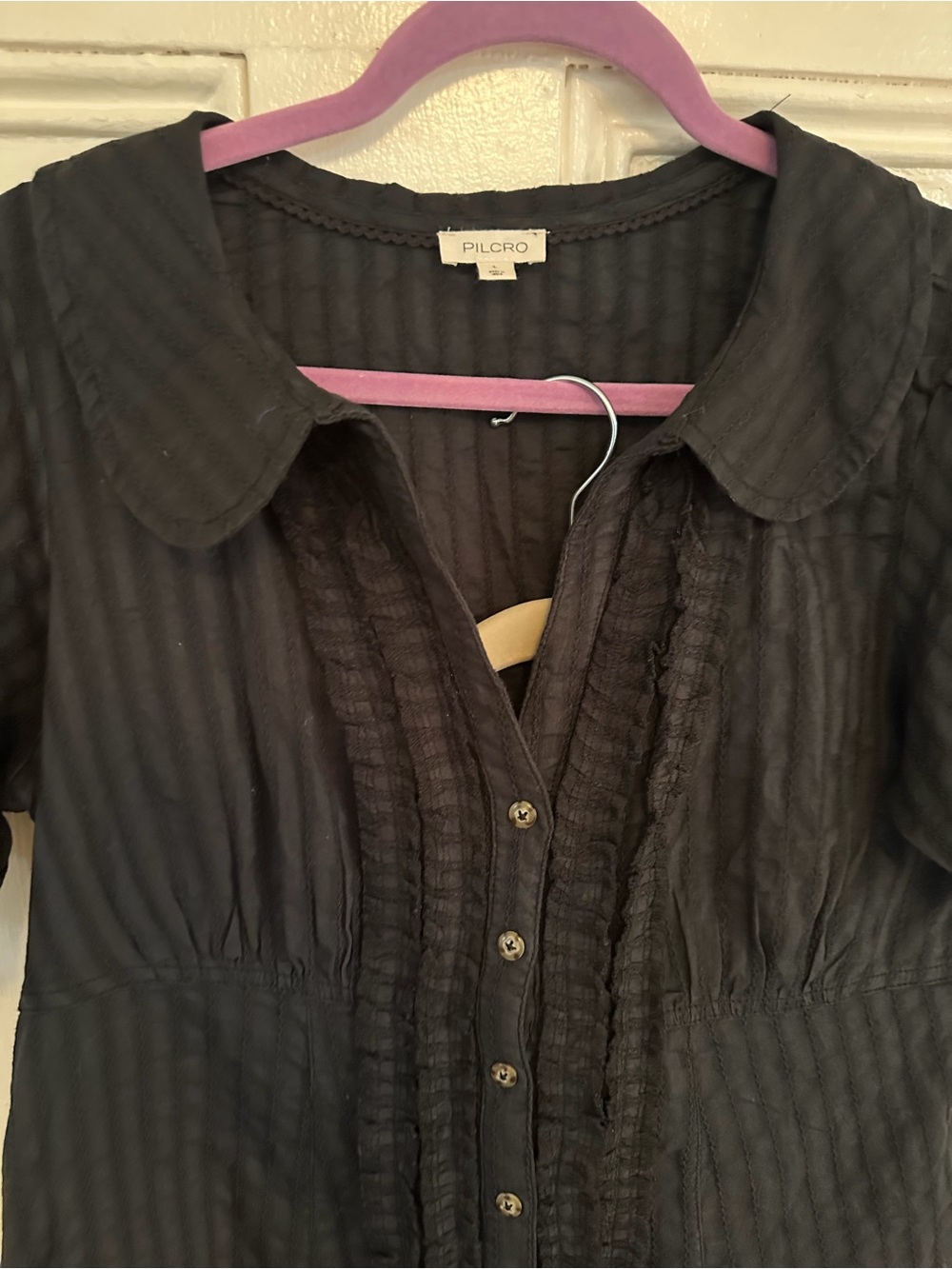 Anthropologie Black Ruffled Button-Front Women's Top size L nwot - Picture 5 of 10